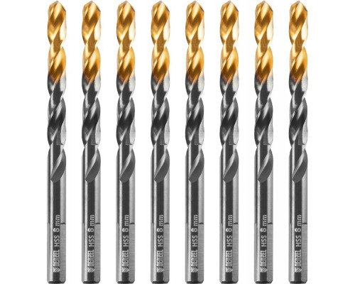 Сверло по металлу Denzel HSS-Tin, Golden Tip 8 мм, 8 шт 717219