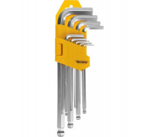 Набор ключей шестигранных Kranz KR-12-5211 HEX 1,5-10 мм, CrV, 9 шт., удлиненные, с шаром