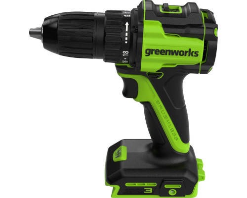 Дрель-шуруповерт аккумуляторная GREENWORKS 3708307 24V, б/щет, 25/45 Hм, LED, без АКБ и ЗУ