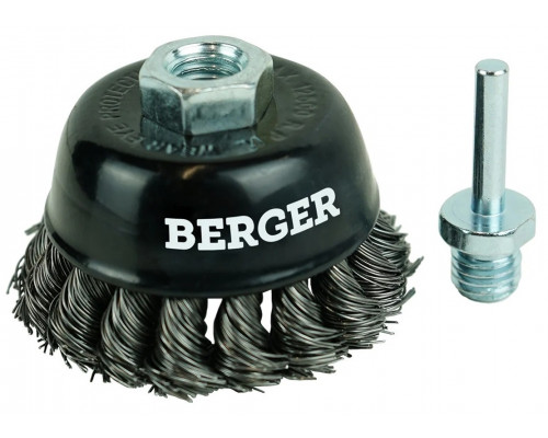 Щетка обдирочная для дрели BERGER BG1743 витая оцинкованная сталь 0.5 мм, d 75 мм, M14 + хв