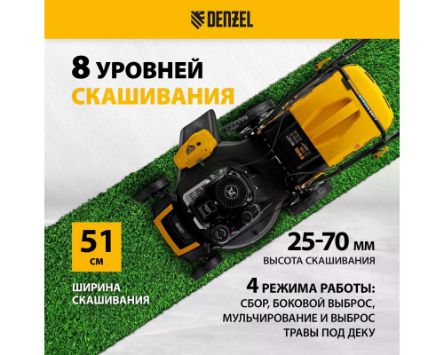 Газонокосилка бензиновая Denzel GLR-510SP-ZS с приводом, 51 см, травосборник 65 л