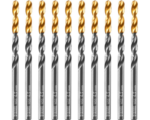 Сверло по металлу Denzel HSS-Tin, Golden Tip 4,5 мм, 10 шт 717211