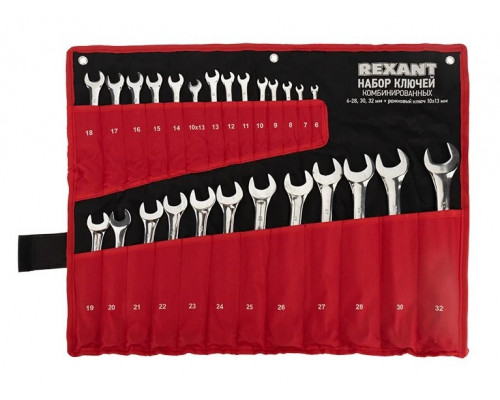 Набор комбинированных ключей REXANT 12-5848, 6х32 мм, 26 шт, CRV, полированный хром