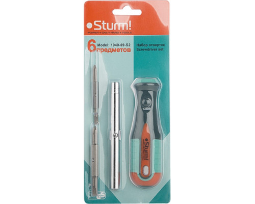 Отвертка с битами Sturm 1040-09-S2 4 в 1 магнит. наконечник,твердость 58 hrc