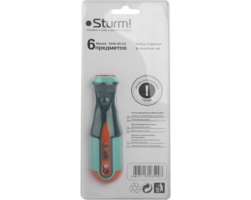 Отвертка с битами Sturm 1040-09-S2 4 в 1 магнит. наконечник,твердость 58 hrc