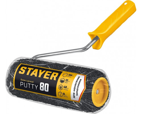 Валик малярный стержневой STAYER PUTTY 80 мм, 180 мм, 8 мм ручка, для шпатлевки 03642-18