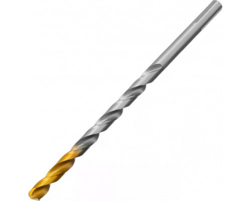 Сверло по металлу Denzel Р6М5, Golden Tip спиральное 7,0х156 мм, удлиненное 718258