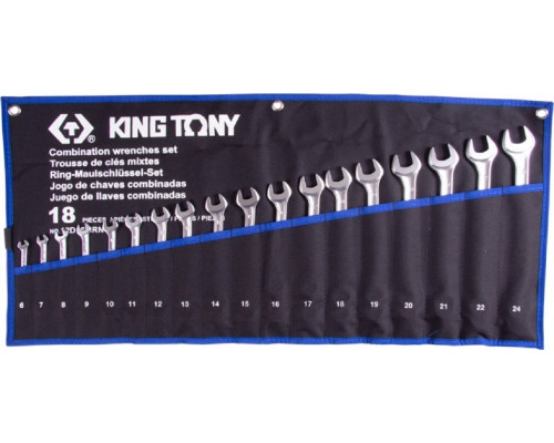 Набор комбинированных ключей KING TONY 12D18MRN 6-24 мм, 18 предметов, чехол из теторона