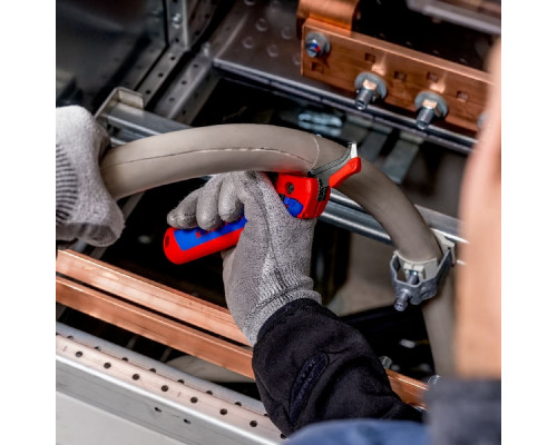 Нож для снятия изоляции KNIPEX KN-1650145SB с пяткой и трещоткой, 146 мм, 2К ручка