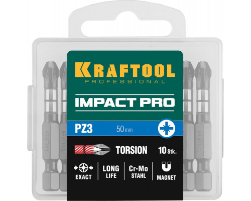 Бита для заворачивания KRAFTOOL IMPACT PRO PH 3, 50 мм, 10 шт, ударные 26191-3-50-S10