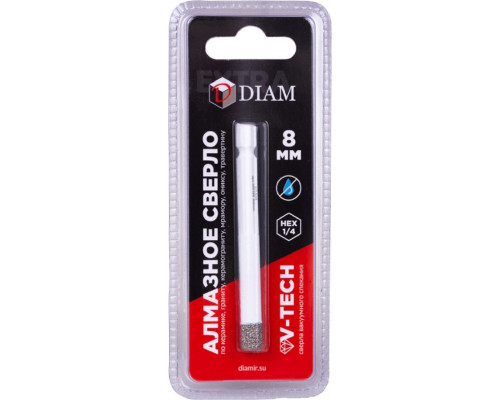 Сверло алмазное DIAM 8x35x1/4 HEX-E Extra Line V-TECH (в спекание) 320326