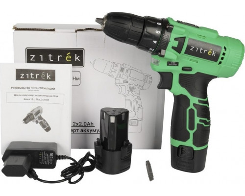 Дрель-шуруповерт аккумуляторная ZITREK Green 12-Li Plus 12В, 2x2.0Ач 083-1114