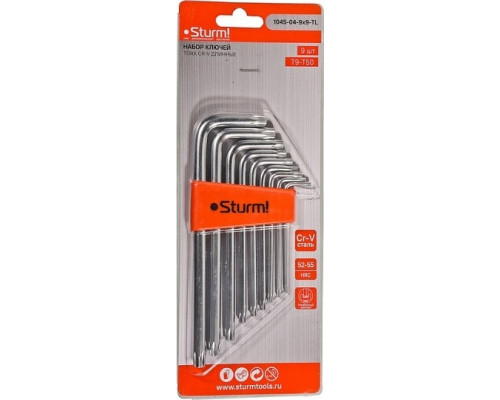 Набор ключей TORX Sturm 1045-04-9x9-TL имбусовые Cr-V, T9-T50, длинные, 9 шт.