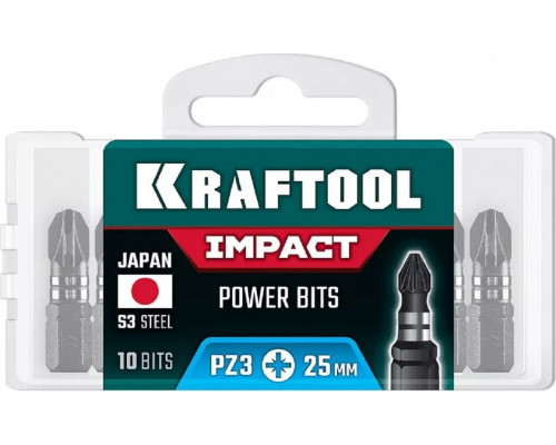 Биты KRAFTOOL 26193-3-25-S10 ударные Impact PZ 3, 25 мм, 10 шт.