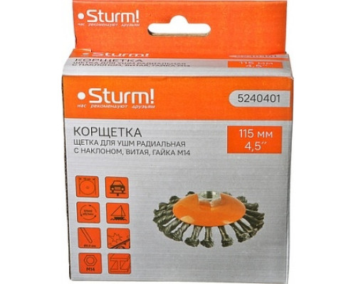 Щетка для УШМ Sturm 5 240 401 м14, d115мм,витая.стальная проволока 5240401