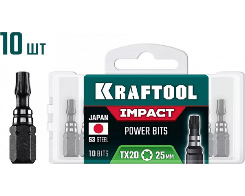 Бита для заворачивания KRAFTOOL Impact TX 20 ударная 25 мм, 10 шт. 26195-20-25-S10