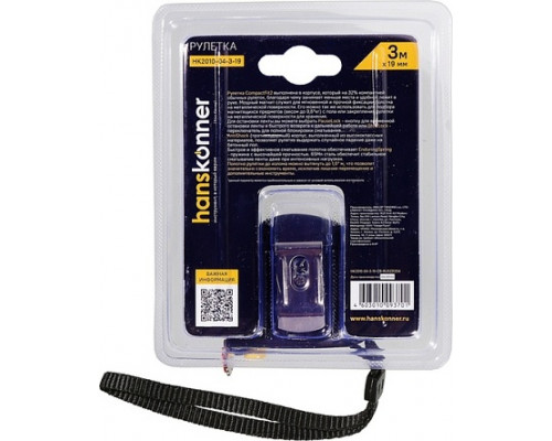 Рулетка HANSKONNER HK2010-04-3-19 3x19 м, 2 стопа, мощный магнит