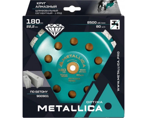 Алмазная чашка METALLICA Optima 180x22,2 мм сегментная 1 ряд по бетону 900901