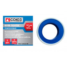 Фум лента СОЮЗ 7011-01-12x10С плотность 0,3 г/см, 12ммx10м.