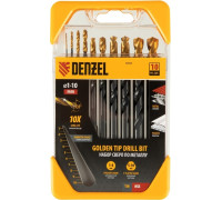 Набор сверл по металлу Denzel HSS-Tin, Golden Tip 1-10 мм, 10 шт 72316