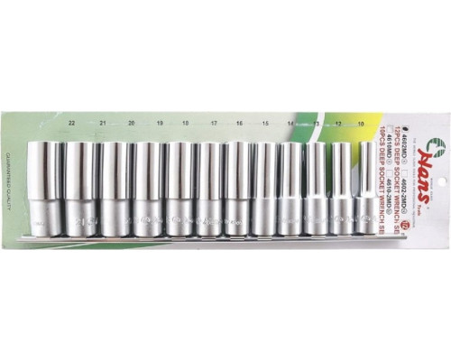 Набор головок 1/2" HANS 4602MD, 6-гранные длинные, 10-22 мм, 12 предметов