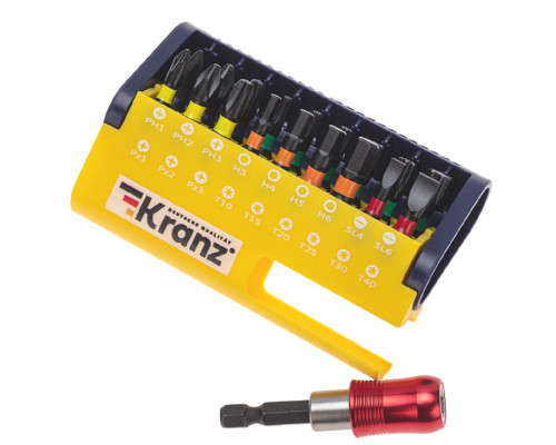 Набор бит Kranz KR-92-0465 с магнитным держателем, пластиковый кейс, 19 шт.