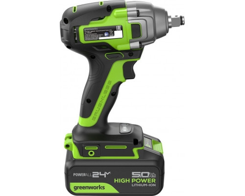 Гайковерт аккумуляторный GREENWORKS GD24IW400 ударный, 24V, АКБ 5Ач и ЗУ 3802907CUG