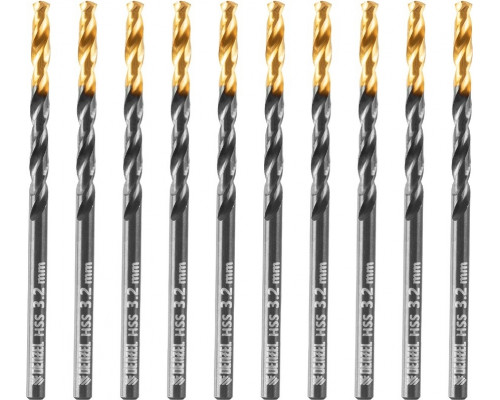 Сверло по металлу DENZEL HSS-Tin, Golden Tip 3,2 мм, 10 шт 717206