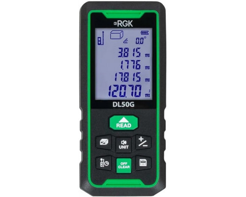 Лазерный дальномер RGK DL50G с поверкой, зеленый луч, с угломером 755726