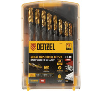 Набор сверл по металлу Denzel HSS-Tin, Golden Tip 1-10 мм, 19 шт 72321