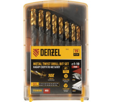 Набор сверл по металлу Denzel HSS-Tin, Golden Tip 1-10 мм, 19 шт 72321