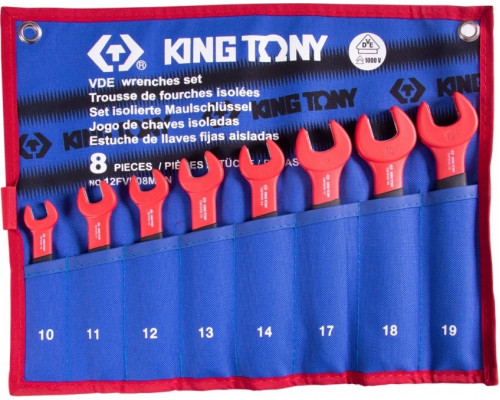 Набор рожковых диэлектрических ключей KING TONY 12FVE08MRN 10-19 мм, 8 предметов, чехол из теторона
