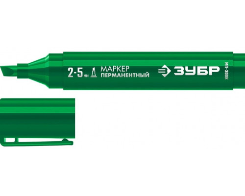 Маркер перманентный ЗУБР МП-300К, клиновидный, 2-5 мм, зеленый
