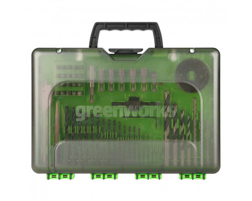 Набор сверл бит и коронок GREENWORKS 2 944 507 в кейсе 60 предметов 2944507