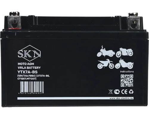 Аккумулятор SKN YTX7A-BS 12V 7Ah 105A для мототехники 025281