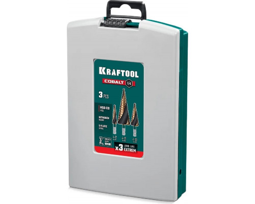 Набор сверл по металлу ступенчатых KRAFTOOL IMPACT COBALT 4-32мм, 3 шт. 29691-4-32-H3