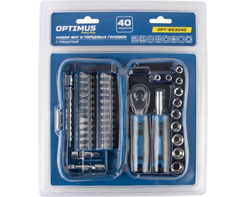 Набор головок и бит 1/4" Optimus OPT-BS3040 с реверсивной трещоткой, 40 предметов