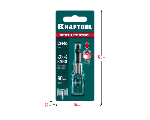 Магнитный держатель KRAFTOOL 60мм с регулировкой глубины вкручивания крепежа 26764