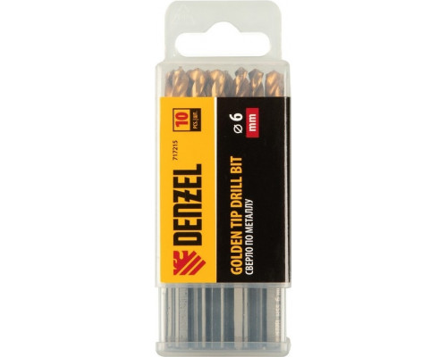 Сверло по металлу Denzel HSS-Tin, Golden Tip 6 мм, 10 шт 717215