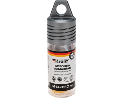 Алмазная коронка для сухого сверления Kranz KR-92-1004 по керамограниту и железобетону М14, 12мм