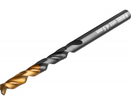 Сверло по металлу Denzel HSS-Tin, Golden Tip 4,5 мм, 10 шт 717211