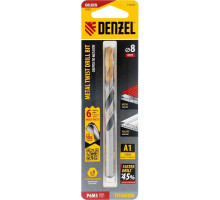 Сверло по металлу DENZEL Р6М5, Golden Tip спиральное 8x117мм, многогранная заточка 718282