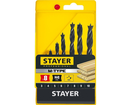 Набор сверл по дереву STAYER M-type 8 шт., 3-4-5-6-7-8-9-10, 2942-H8_z02