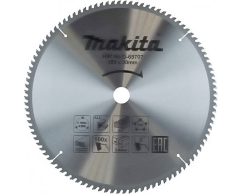 Пильный диск универсальный MAKITA D-65707 для алюминия/дерева/пластика, 355x30x100t