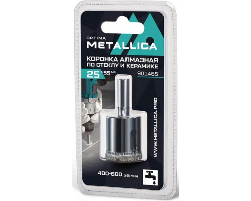 Алмазная коронка для мокрого сверления METALLICA Optima 25x55 мм #80 по стеклу, плитке 901465