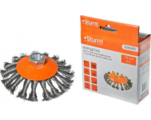 Щетка для УШМ Sturm 5 240 401 м14, d115мм,витая.стальная проволока 5240401