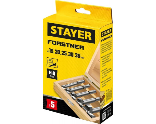 Набор сверл по дереву STAYER Forstner 5 шт., 15-20-25-30-35мм, форстнера дсп 29985-H5_z01