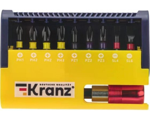Набор бит Kranz KR-92-0466 с магнитным держателем, пластиковый кейс, 10 шт.