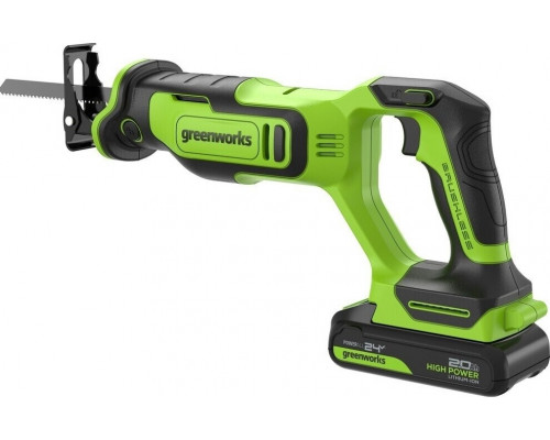 Пила сабельная аккумуляторная GREENWORKS GPT-BLRS-1 24V, АКБ 2Ач и ЗУ 1200607CUA