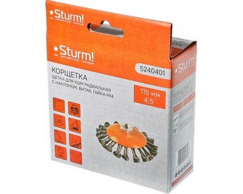 Щетка для УШМ Sturm 5 240 401 м14, d115мм,витая.стальная проволока 5240401
